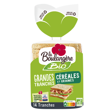 Pain de mie grandes tranches céréales bio LA BOULANGERE - 12 tranches- 500g