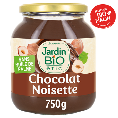 Pâte à tartiner chocolat noisette bio JARDIN BIO, pot verre 750g