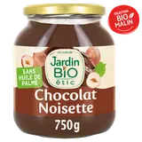 Pâte à tartiner chocolat noisette bio JARDIN BIO, pot verre 750g
