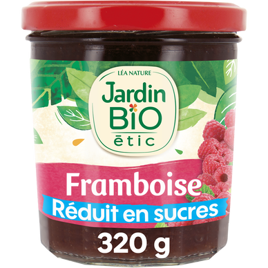 Confiture biofruit framboises allégée en sucres bio JARDIN BIO 320g