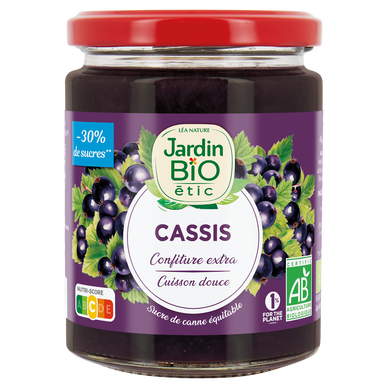 Confiture biofruit cassis allégée en sucres bio JARDIN BIO 320g