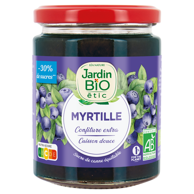 Confiture myrtilles allégée en sucre bio JARDIN BIO 320g