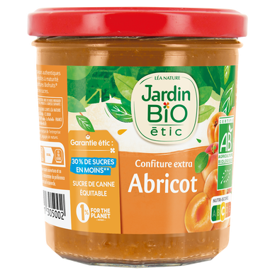 Confiture abricots allégée en sucre bio JARDIN BIO 320g