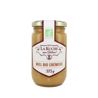 Miel crémeux biologique LA RUCHE AUX DELICES, pot en verre de 375g