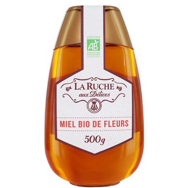 Miel de fleurs biologique LA RUCHE AUX DELICES, flacon de 500g