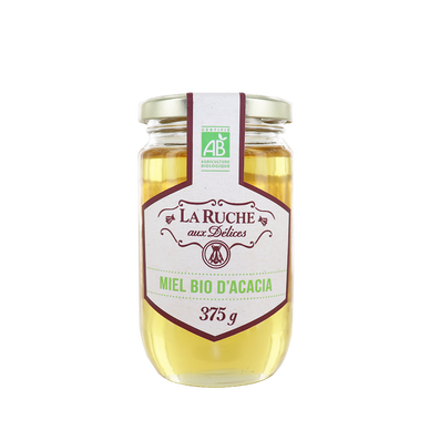 Miel d'acacia biologique LA RUCHE AUX DELICES, pot en verre de 375g
