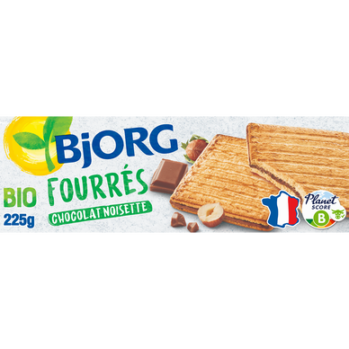 Biscuits bio fourrés Chocolat au lait et noisettes BJORG - Paquet 225g