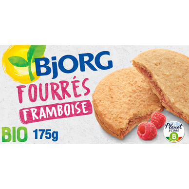 Biscuits bio fourrés à la framboise BJORG, paquet de 175g
