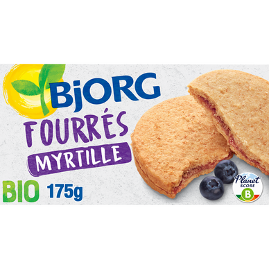 Biscuits bio fourrés à la myrtilles BJORG, paquet de 175g