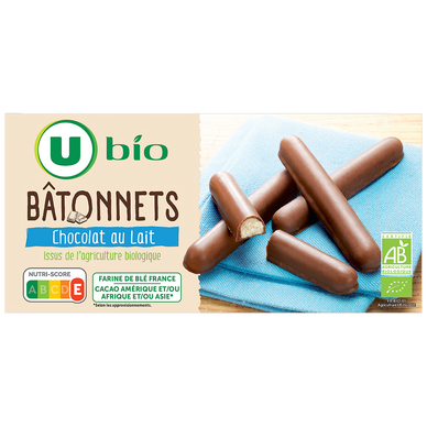 Bâtonnets au chocolat au lait bio paquet de 125g