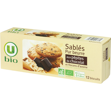 Biscuits Sablés bio pur beurre pépites chocolat et flocons avoine - Boîte 200g