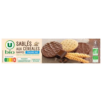 Biscuits Sablés bio céréales nappés chocolat au lait paquet de 200g
