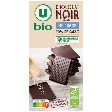 Chocolat noir fleur de sel,  tablette de 100g
