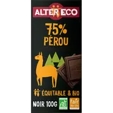 Chocolat noir bio 75% Pérou ALTER ECO - Tablette 100g