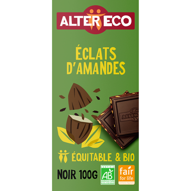 Chocolat noir bio aux amandes ALTER ECO, tablette de 100g