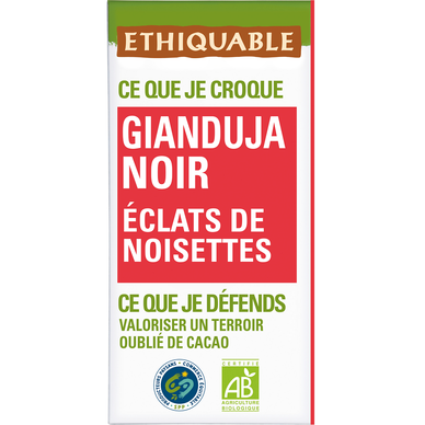 ETHIQUABLE - Chocolat noir Gianduja éclats de noisettes BIO - la tablette de 100g