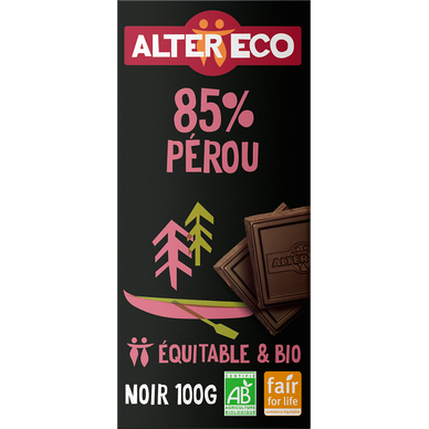 Chocolat noir bio 85% Pérou ALTER ECO -Tablette 100g