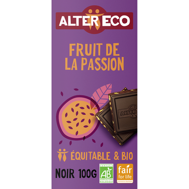 Chocolat noir fruit passion Bio ALTER ECO, tablette de 100g