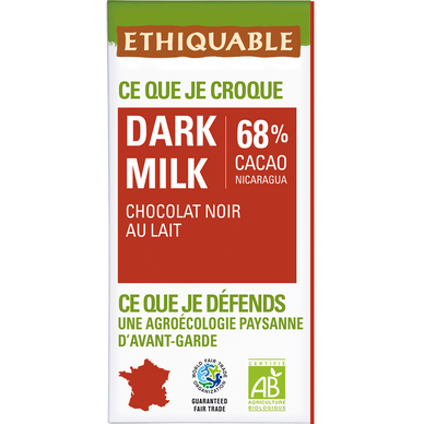 Chocolat noir au lait 68% cacao Nicaragua bio ETHIQUABLE tablette 100g