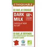 Chocolat noir au lait 68% cacao Nicaragua bio ETHIQUABLE tablette 100g