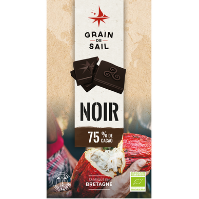 Chocolat noir 75% BIO GRAIN DE SAIL, tablette de 100g