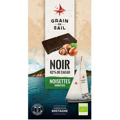 Chocolat noir noisettes torrefiées BIO GRAIN DE SAIL, tablette de 100g