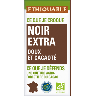 ETHIQUABLE - Chocolat noir extra BIO - la tablette de 100g