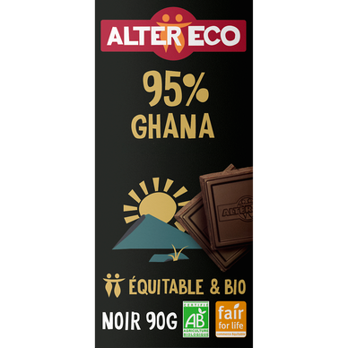 Chocolat noir bio Togo 95% ALTER ECO - Tablette  90g