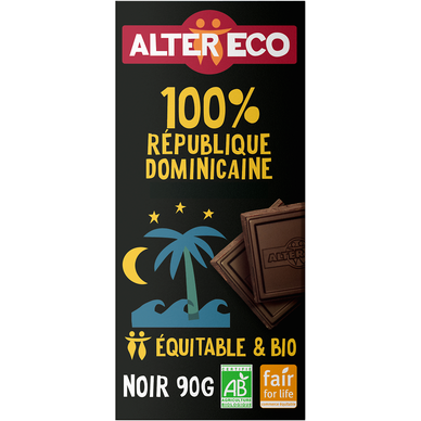 Chocolat noir République Dominicaine 100% bio ALTER ECO, 90g