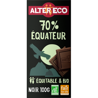 Chocolat noir équateur 70% Bio ALTER ECO, tablette de 100g