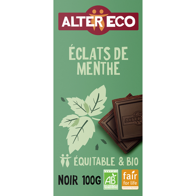 Chocolat noir bio à la menthe ALTER ECO, tablette de 100g