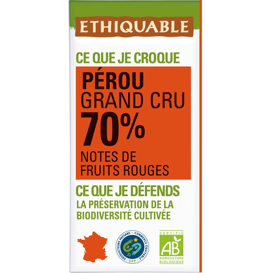 ETHIQUABLE - Chocolat noir 70% Pérou BIO - la tablette de 100g