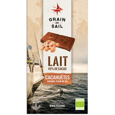 Chocolat lait cacahuètes caramel BIO GRAIN DE SAIL, tablette de 100g