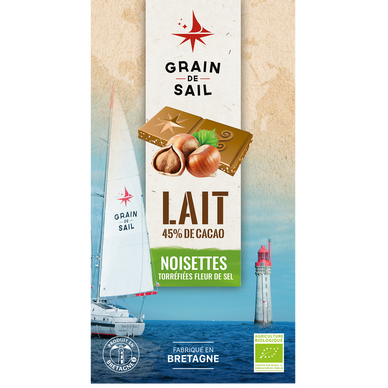 Chocolat lait noisettes torrefiées fleur de sel BIO GRAIN DE SAIL, tablette de 100g