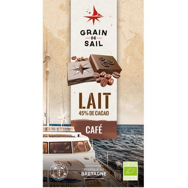 Tablette de Chocolat au lait et café Bio GRAIN DE SAIL, tablette de 100g