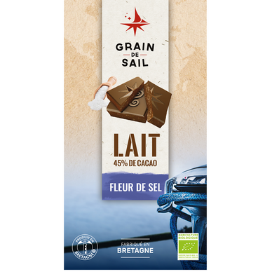 Tablette de Chocolat au lait fleur de sel BIO GRAIN DE SEL, tablette de 100g