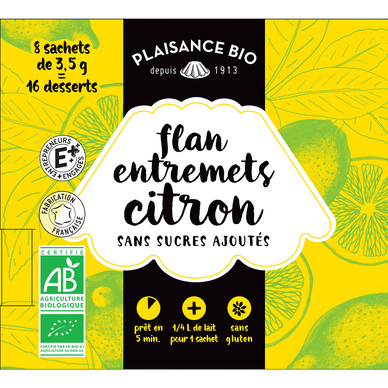 Entremets non sucré citron bio PLAISANCE BIO,  8 sachets, 1/4 litre, 28g