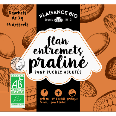 Entremet non sucré praliné bio PLAISANCE BIO,  8 sachets, 1/4 litre, 40g