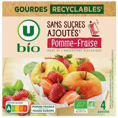 Purée pomme fraise sans sucres ajoutés  4 gourdes de 90g