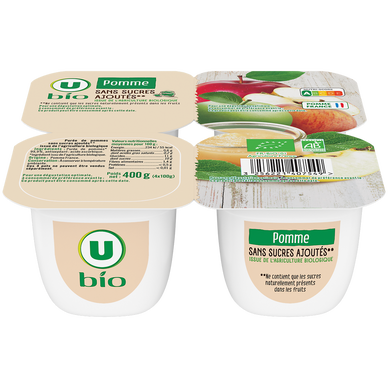 Purée de pommes , 4 pots de 100g