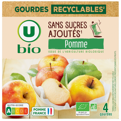 Purée de pomme sans sucres ajoutés  4 gourdes de 90g