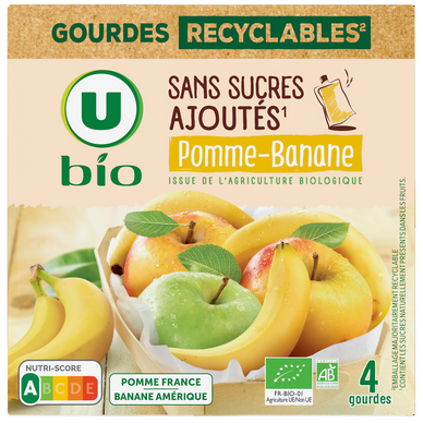 Purée pomme banane sans sucres ajoutés  4 gourdes de 90g
