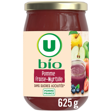 Purée pomme fraise myrtille s/sucres ajoutés, bocal 625g