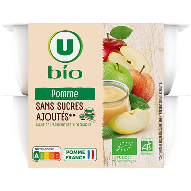 Coupelles compote pomme nature sans sucre ajouté, 8x100g