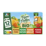 Dessert fruitier Gourdes BIO Pomme, Pomme Abricot, Pomme Poire, PommeFraise POM'POTES, 12x90g