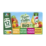 Dessert fruitier Gourdes BIO Pomme, Pomme Mirabelle, Pomme Framboise,Pomme Banane POM'POTES, 12x90g
