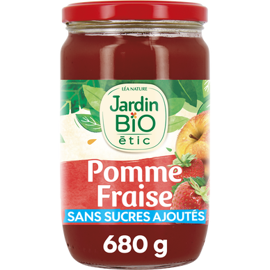 Dessert fruitier purée de pommes/fraises et de cassis bio JARDIN BIOLOGIQUE 680g