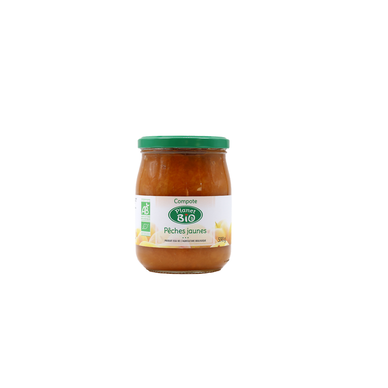 Compote de pêches jaunes bio sucre PLANET BIO, 590g