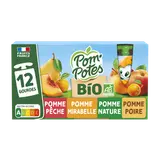 Dessert fruitier Gourdes BIO Pomme, Pomme Poire, Pomme Mirabelle, Pomme PêchePOM'POTES, 12x90g