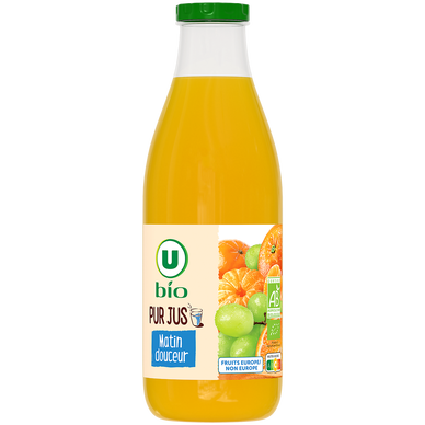 Pur jus Matin Douceur orange/clémentine/raisin blanc U BIO bouteilleen verre de 1l